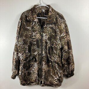 Womens Fuda International Leopard Silk Quilted Lining Jacket Tie Waist Zip Front